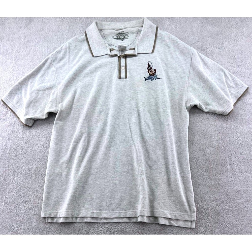 Warner Bros Studio Store Shirt  Mens XL Taz Fishing Reel Polo Gray  Vintage